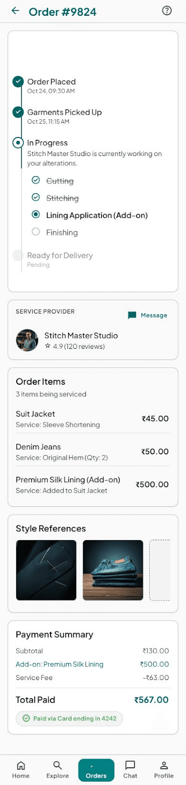 Order items screen